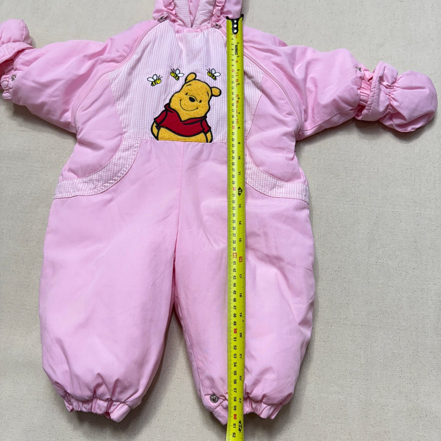 Y2K Kids Infant Vintage Disney Winnie the Pooh Double Zip Up Insulated Winter Suits with Mittens / 6m 9m 12m