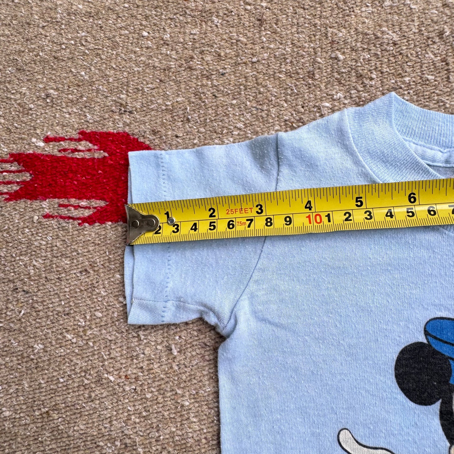 80s 90s Kids Baby Toddler Vintage Walt Disney Mickey Mouse Sailor Indian Lake Ohio Souvenir Print Short Sleeve Single Stitch Light Blue T-Shirt S 18M 24M 2Y Made In USA