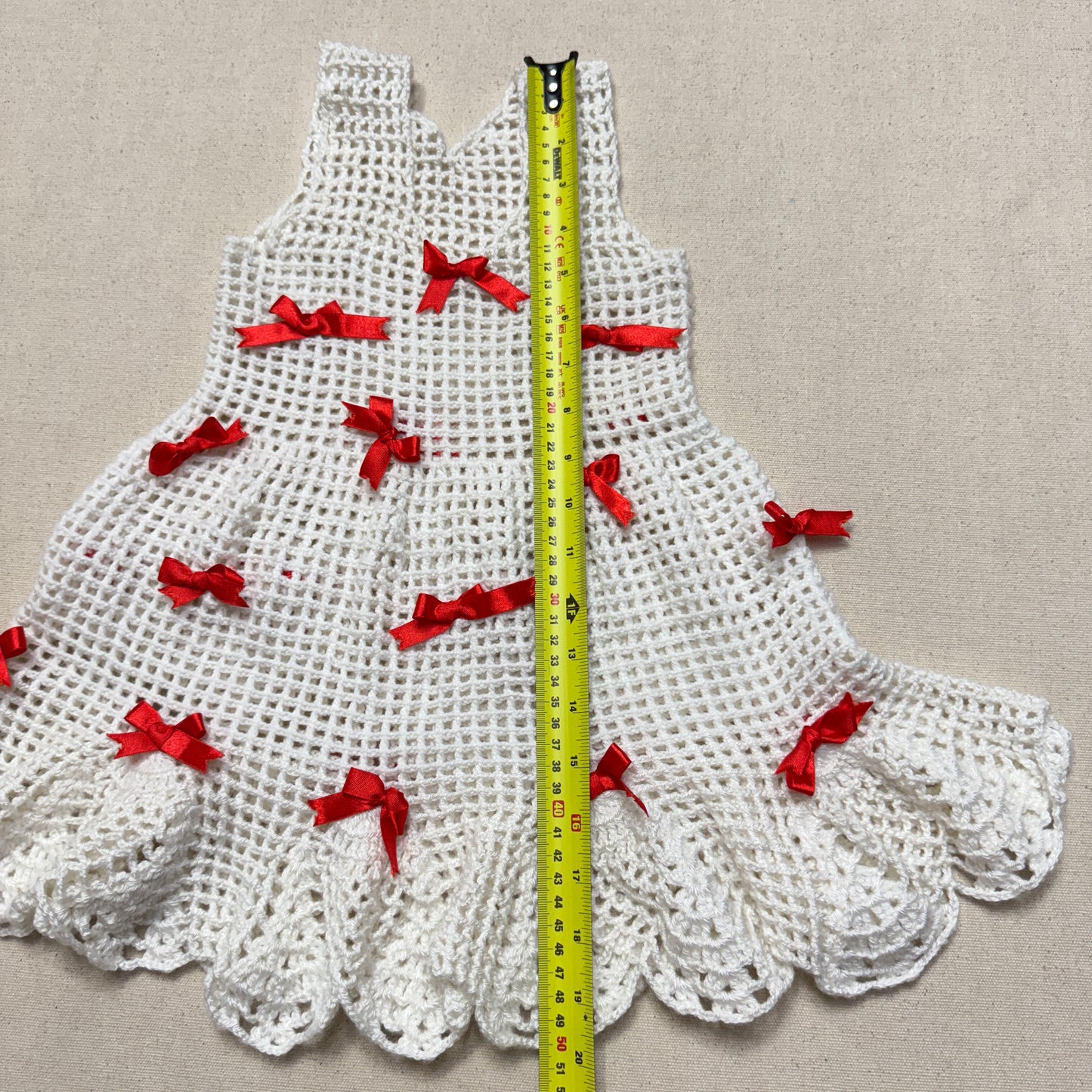 Kids Toddler Vintage Handmade Crochet Knit Removable Ribbons Design Dress / 3T 4T