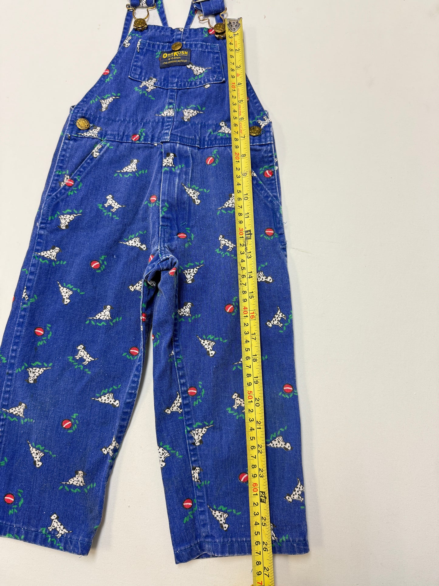 90s Kids Toddler Vintage Oshkosh Bgosh Dalmatian Dog AOP Blue Cotton Overall / 3T