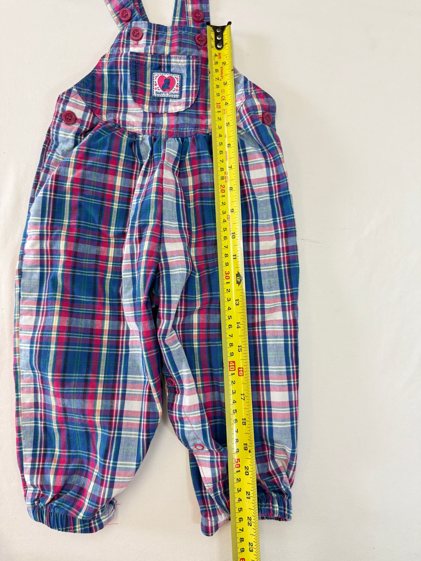 90s Kids Toddler Infant Vintage Baby Bgosh Oshkosh Bgosh Plaid Check Pink Tshirt Overall 2pc Set / 12m 18m 24m / Made in USA