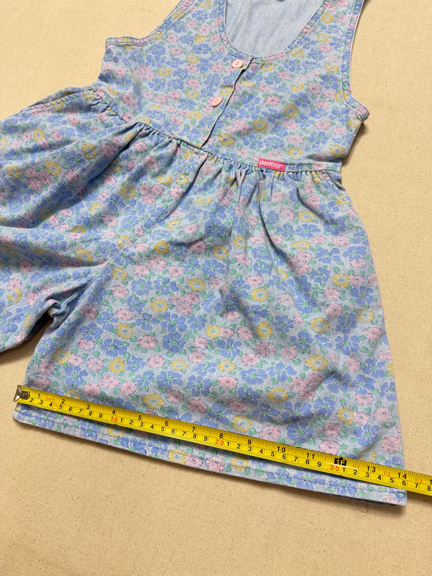 90s Kids Vintage Oshkosh Bgosh Flower AOP Lightweight Denim Jumper / 6X / Made in USA