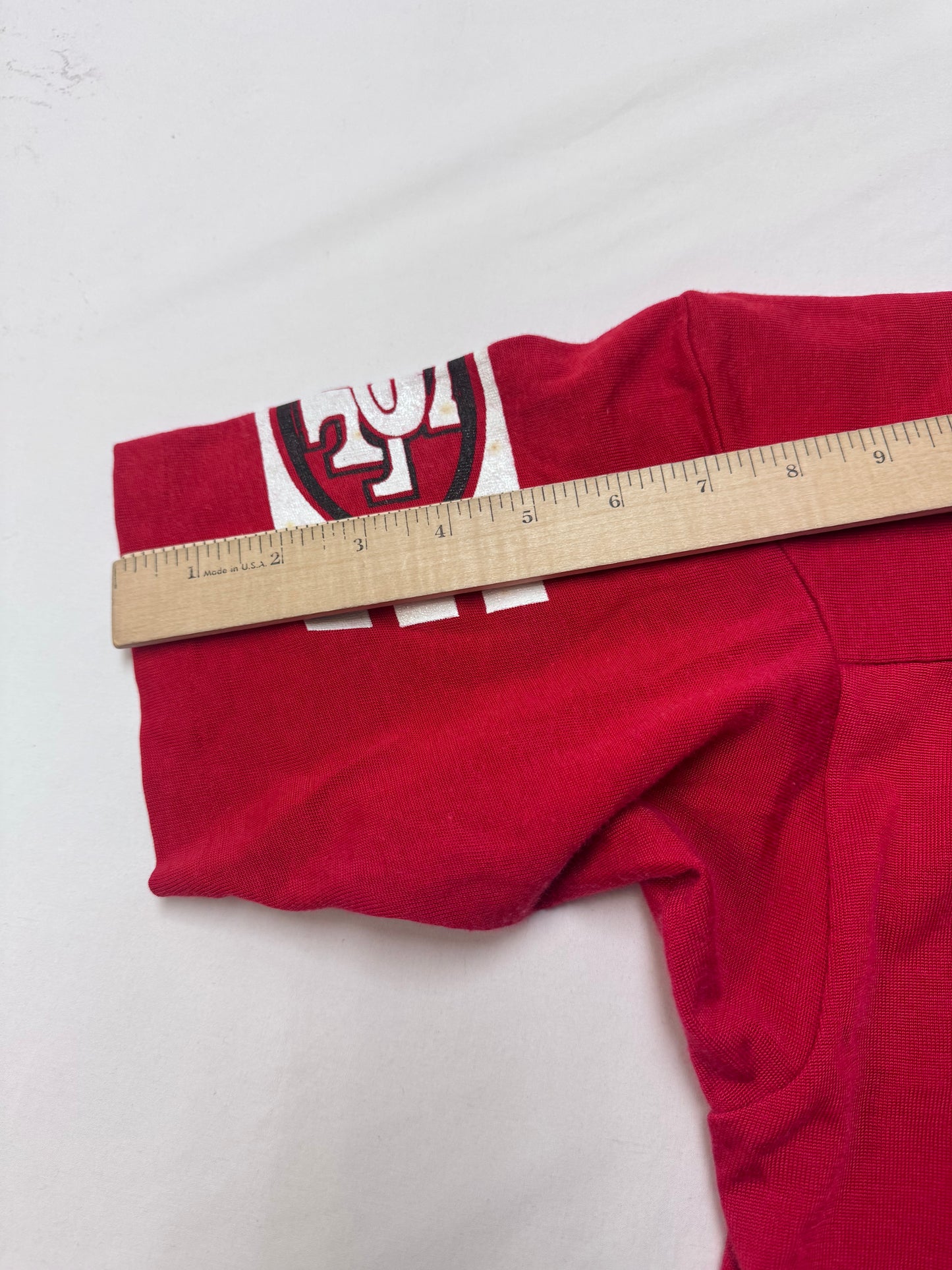 80s Kids Vintage Red Champion San Francisco Forty Niners Football Team Jersey Shirt Made in USA M 10Y 11Y 12Y