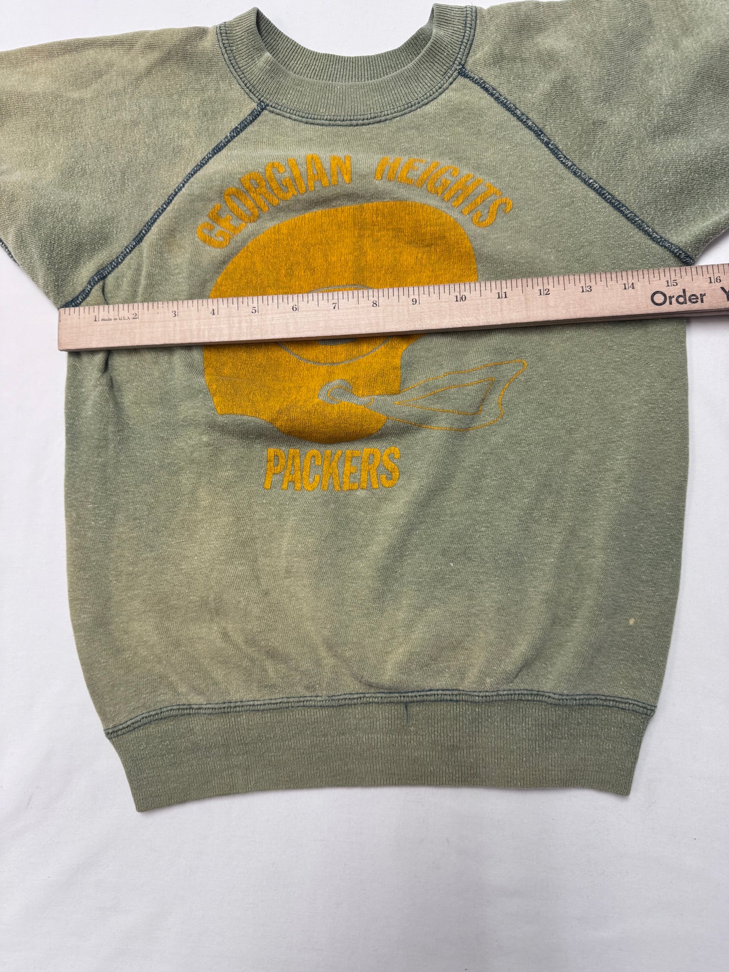 60s Kids Vintage Georgian Heights Packers Light Green Short Sleeve Sweatshirt