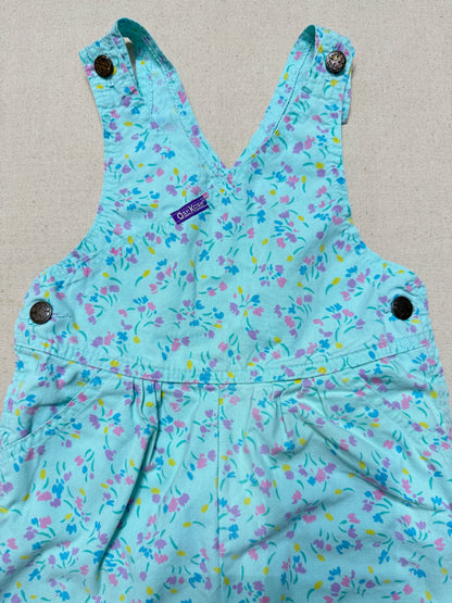 90s Kids Vintage Oshkosh Bgosh Flower AOP Mint Green Cross Front Lightweight Overall / 4T 5T 6y / Made in USA