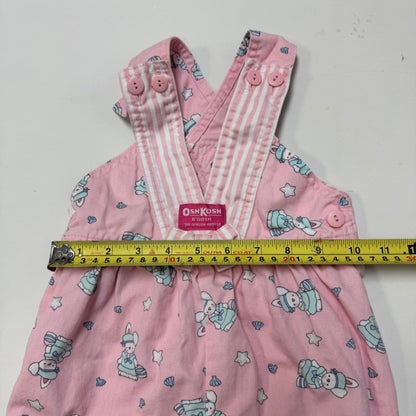90s Kids Vintage Oshkosh B’Gosh Pink Bunny AOP Front Bow 100% Cotton Overall / 2T / Made in USA