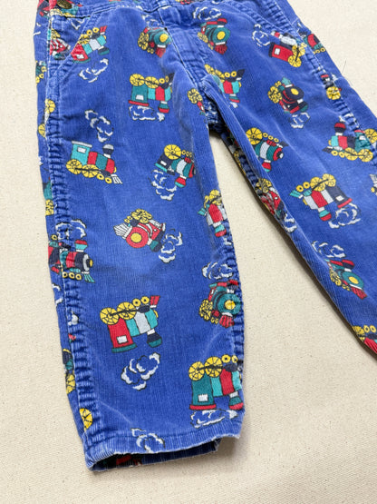 90s Kids Toddler Vintage Oshkosh Bgosh Train Pattern Blue Corduroy Overall / 2T 3T