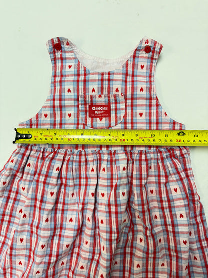 90s Kids Toddler Vintage Oshkosh Bgosh Heart AOP Check Dress and Floral Print Longsleeve Top 2pc Set  set