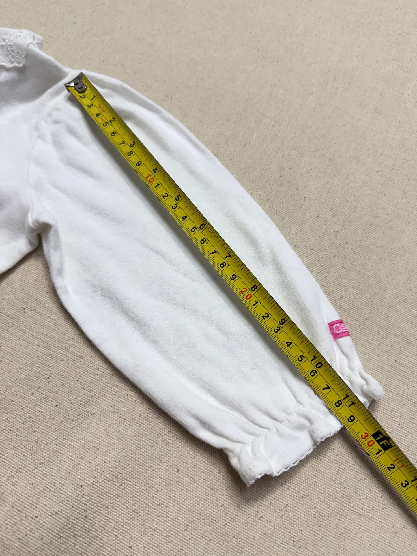 90s Kids Toddler Vintage Oshkosh Bgosh Lace Collared White Puffsleeve Longsleeve Top / 2T 3T / Made in USA