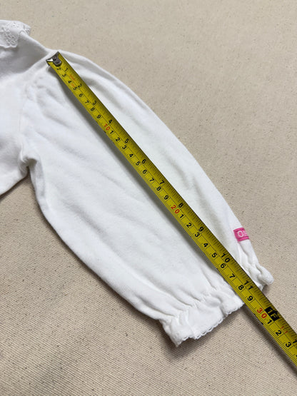 90s Kids Toddler Vintage Oshkosh Bgosh Lace Collared White Puffsleeve Longsleeve Top / 2T 3T / Made in USA