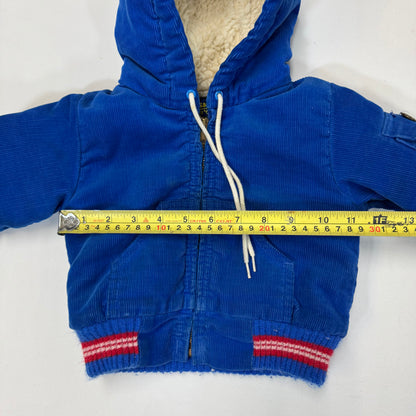 90s Kids Toddler Oshkosh B’Gosh Royal Blue Corduroy Zip Lined Jacket With Hood 24m/ Made in USA