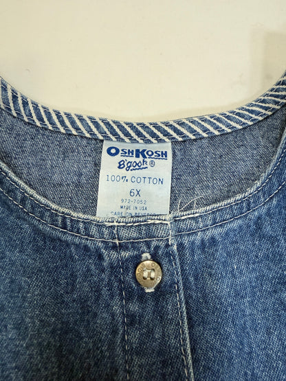 90s 2000' Kids Vintage OshKosh Bgosh Front Open Button Up Light Denim Casual Dress / 5T 6y / Made in USA