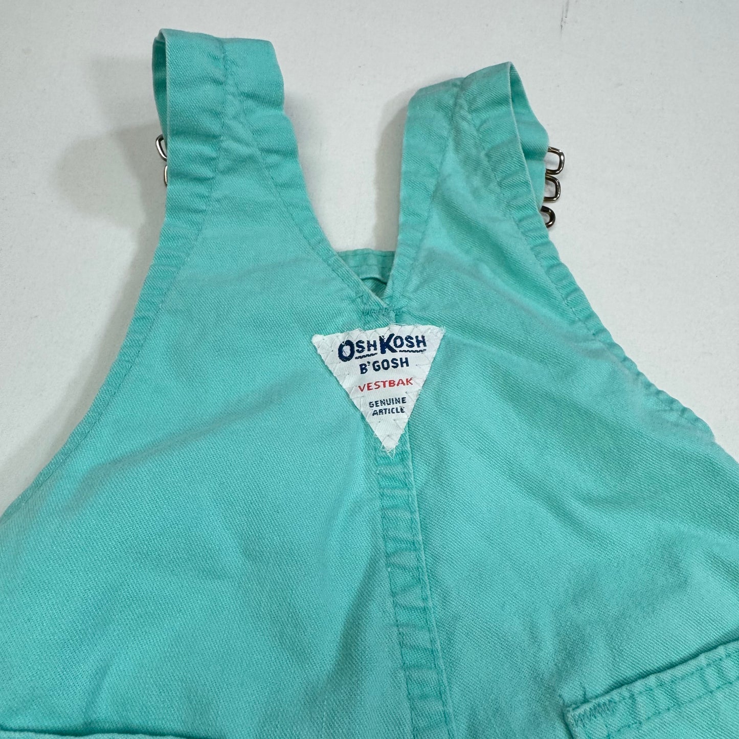 90s Kids Toddler Infant Vintage Baby B’Gosh Oshkosh 2 Piece Set Turquoise Overall White Ruffle T-shirt With Floral Accents /6m 9m / Made in USA