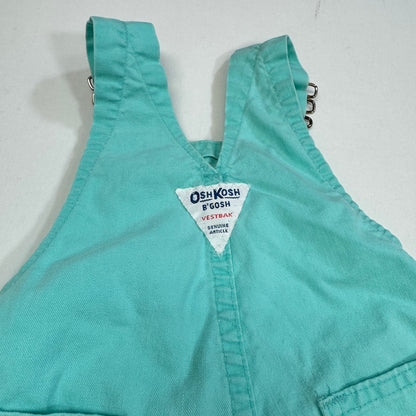 90s Kids Toddler Infant Vintage Baby B’Gosh Oshkosh 2 Piece Set Turquoise Overall White Ruffle T-shirt With Floral Accents /6m 9m / Made in USA