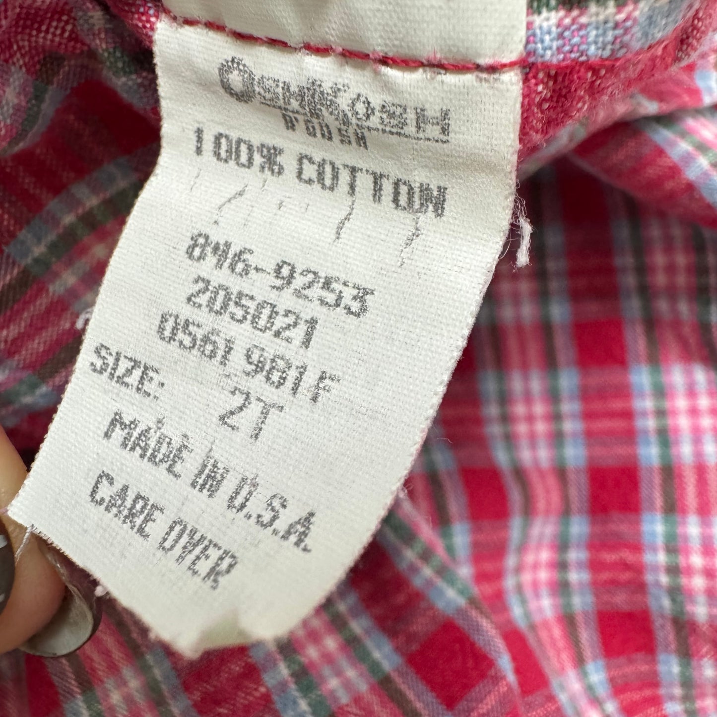 90s Kids Toddler Infant Vintage Baby B’Gosh Oshkosh 2 Piece Set Plaid Overall With Matching White Ruffle Long Sleeve /2T / Made in USA