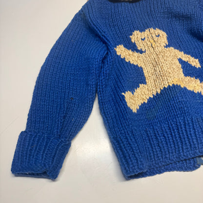 50s 60s Kids Toddler Vintage Blue Cowichan Sweater With Bears/ 3T 4T 5T
