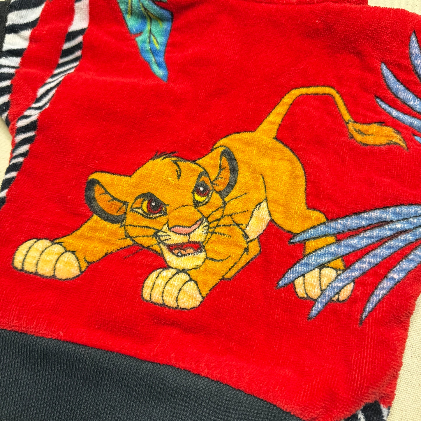 90s Kids Infant Vintage Handmade Lion King Towel Fabric Zip Up Jacket / 12m 18m 24m