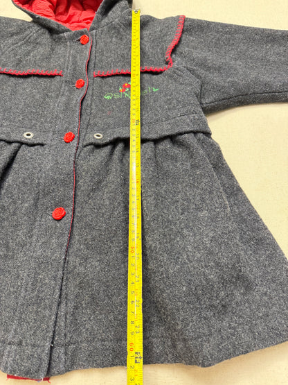 80s 90s Kids Vintage Oshkosh Bgosh Flower Rose Buttons A Line Lined Wool Jacket / 6y 7y