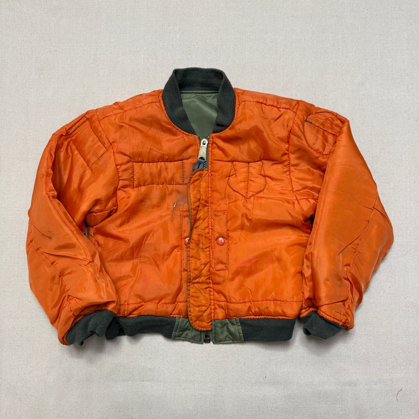 90s 2000' Kids Vintage Fox Outdoor Products Kahki Orange Reversible MA-1 Jacket / 7y 8y 9y