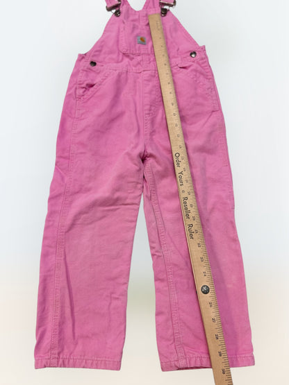 Kids Vintage Pink Carhartt 100% Cotton Fleece Plaid Lined Overalls 4T