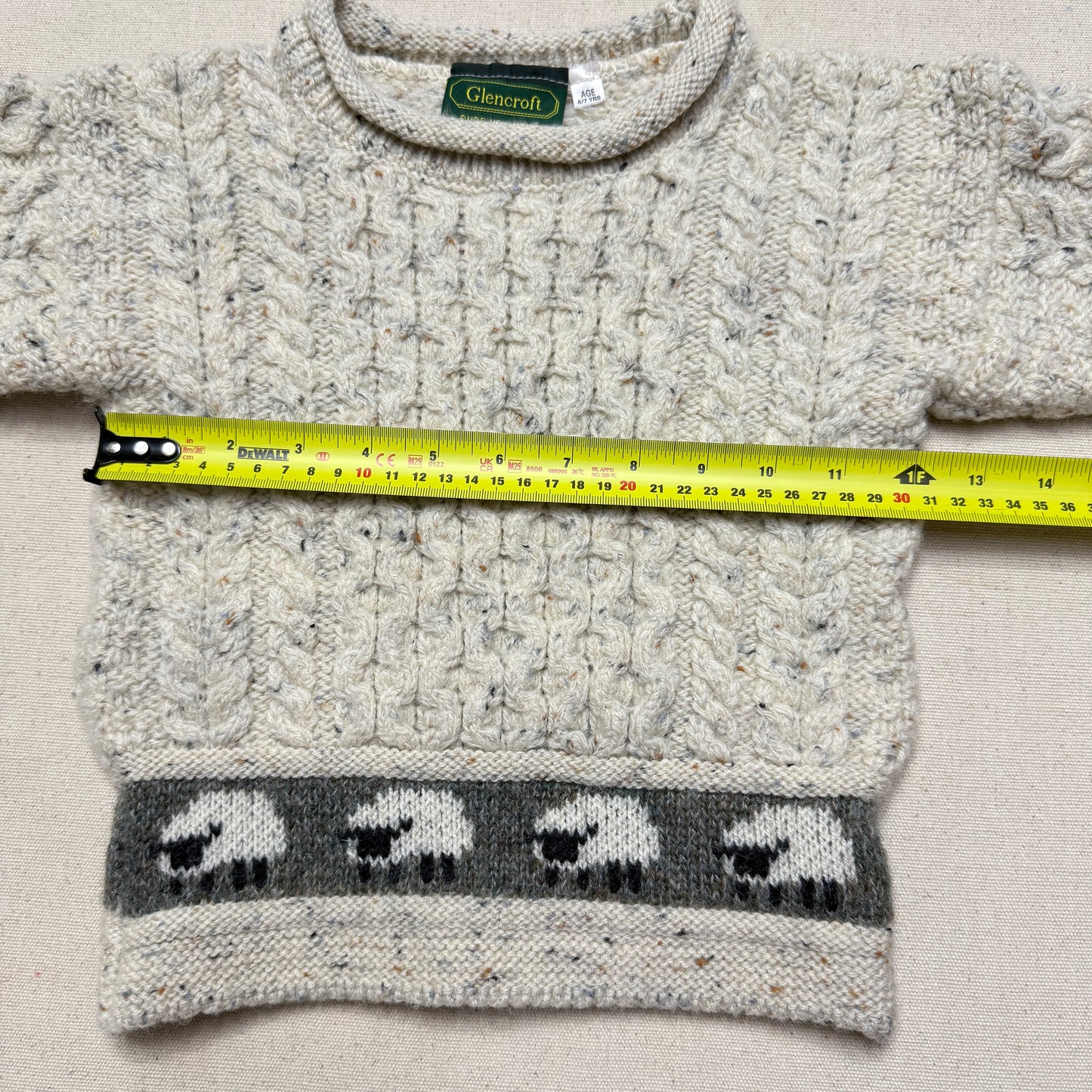 90s Kids Toddler Vintage Sheep Pattern Glencroft Pure Wool irish Fisherman Knit Sweater / 2T 3T