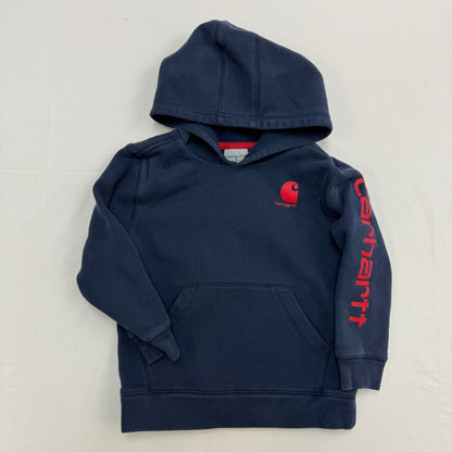 Kids Carhartt Navy Pullover Hoodie Logo Sleeve Size 5T