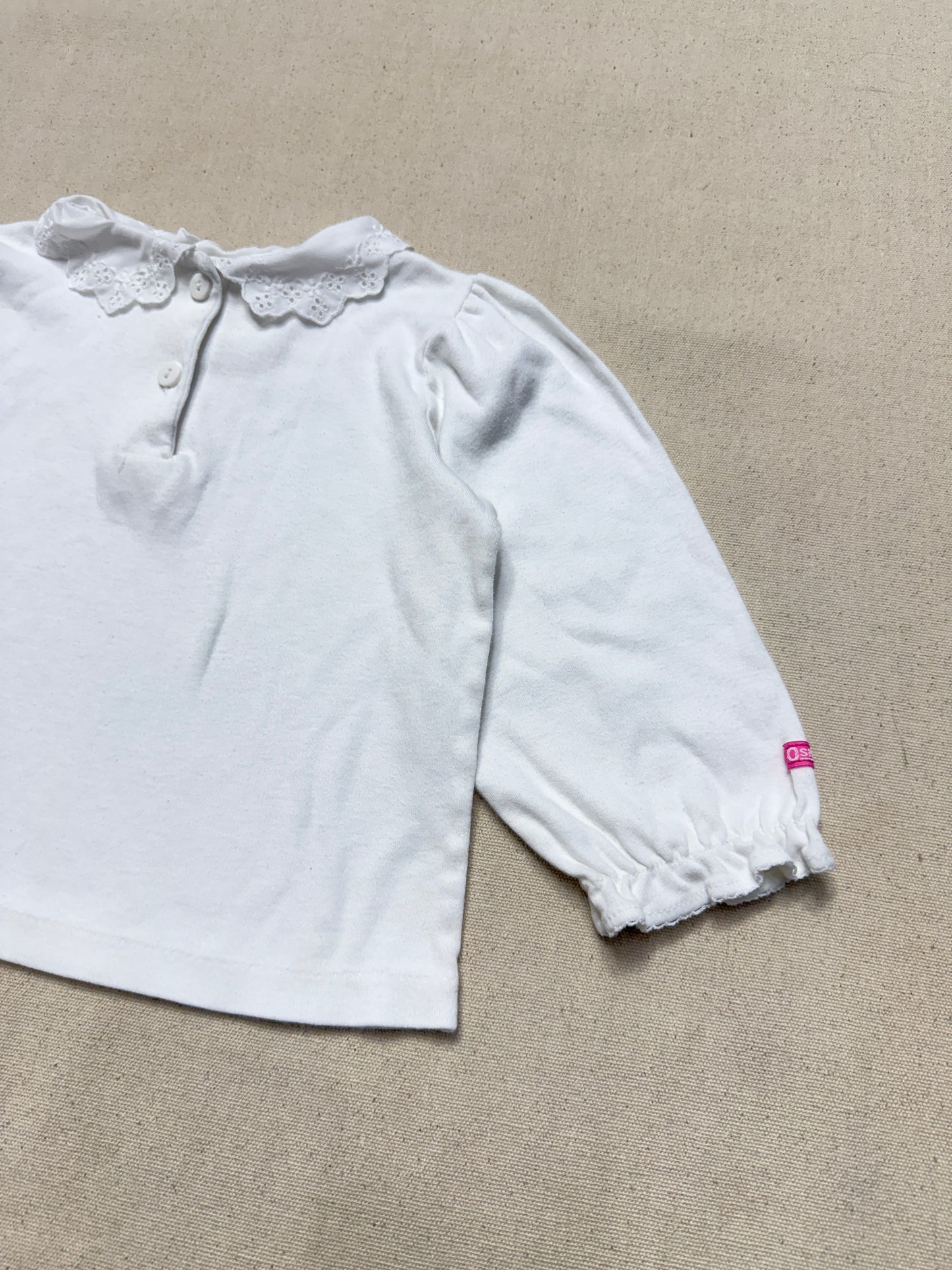 90s Kids Toddler Vintage Oshkosh Bgosh Lace Collared White Puffsleeve Longsleeve Top / 2T 3T / Made in USA