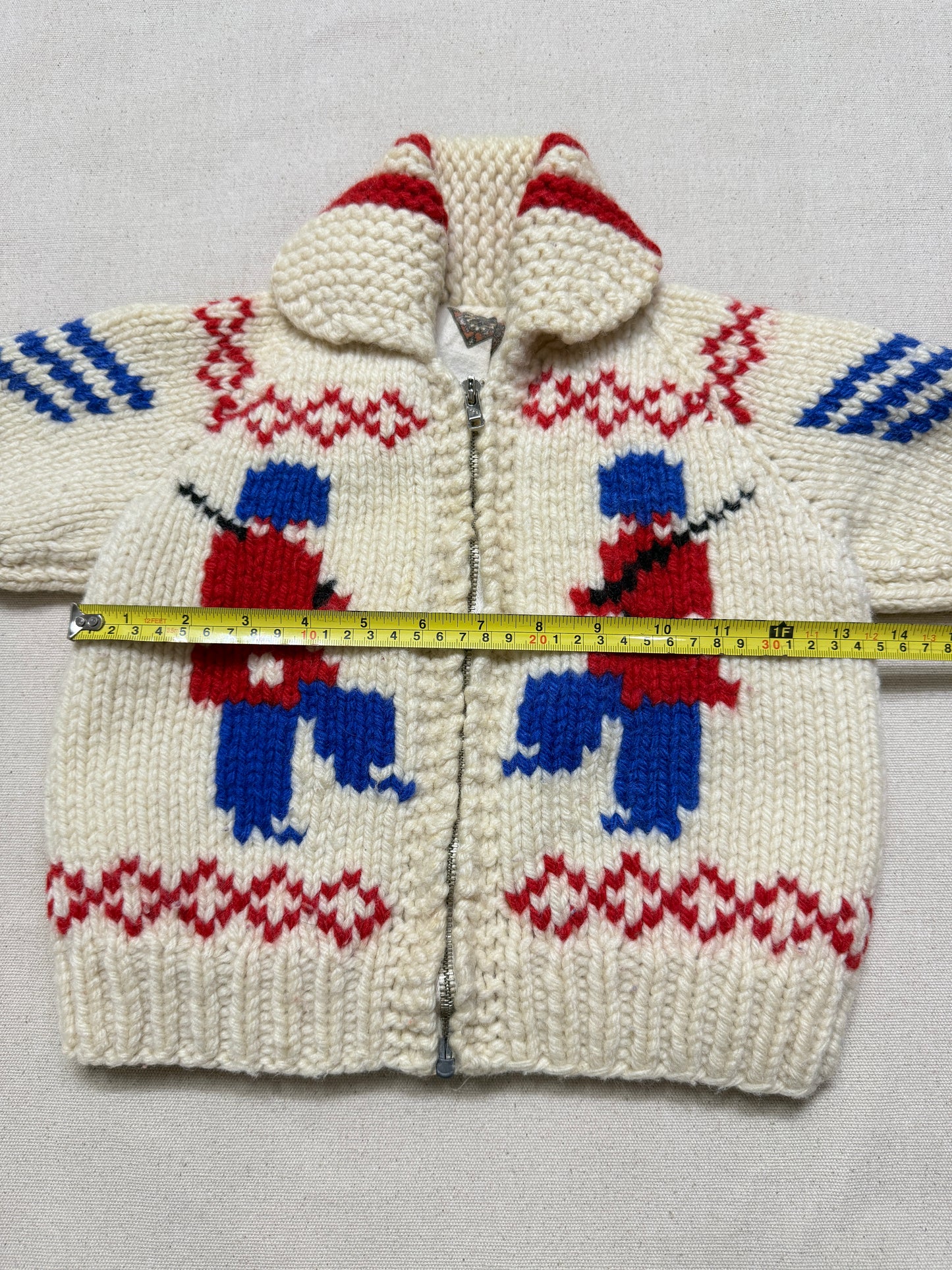 60s 70s Kids Toddler Vintage Guardsman Embroidered Shawl Collar Flash Zipper Lined Cowichan Sweater / 2T 3T