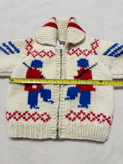 60s 70s Kids Toddler Vintage Guardsman Embroidered Shawl Collar Flash Zipper Lined Cowichan Sweater / 2T 3T