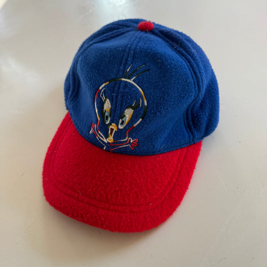 90s 2000s Kids Baby Vintage Tweety Bird Fleece Sun Hat Blue Red 12m 24m