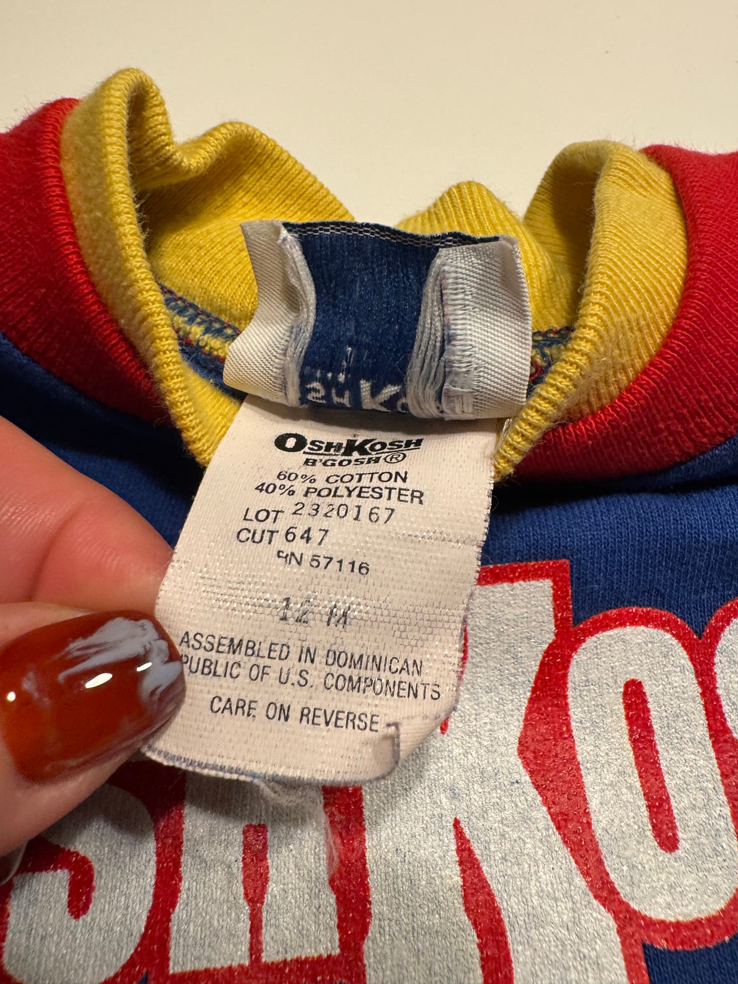90s Kids Toddler Infant Vintage Baby B’Gosh Oshkosh Multicolour Blue Red Yellow Pullover Sweatshirt//12m