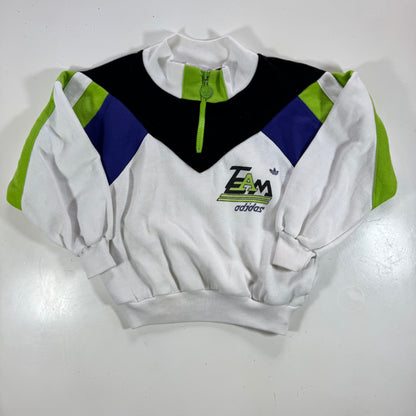 80s Kids Toddler Vintage Team Adidas Half Zip White Sweatshirt S 4Y 5Y