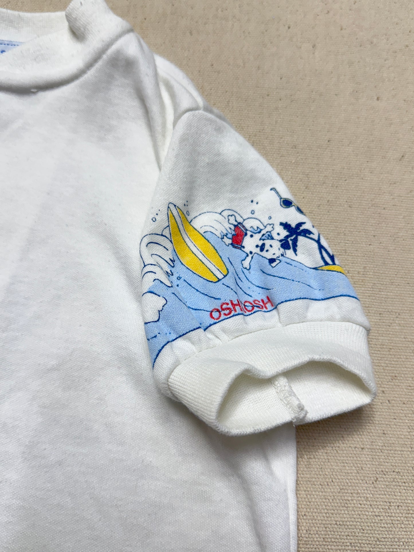 90s Kids Toddler Vintage Oshkosh Bgosh Surf Dog White Tshirt Top / 2T 3T / Made in USA