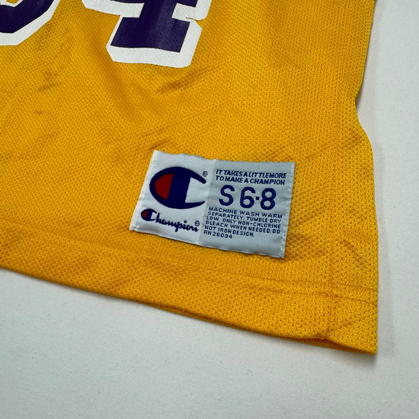 90s VTG Kids Champion Lakers #34 O’Neal Yellow Basketball Jersey S(6-8Y)