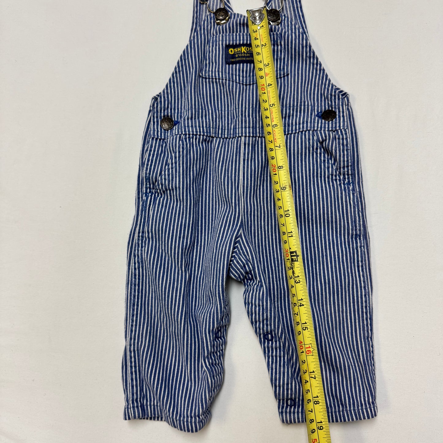 90s Kids Baby Vintage Oshkosh B’Gosh Lightweight Hickory Stripe  Denim Overall / 12m /