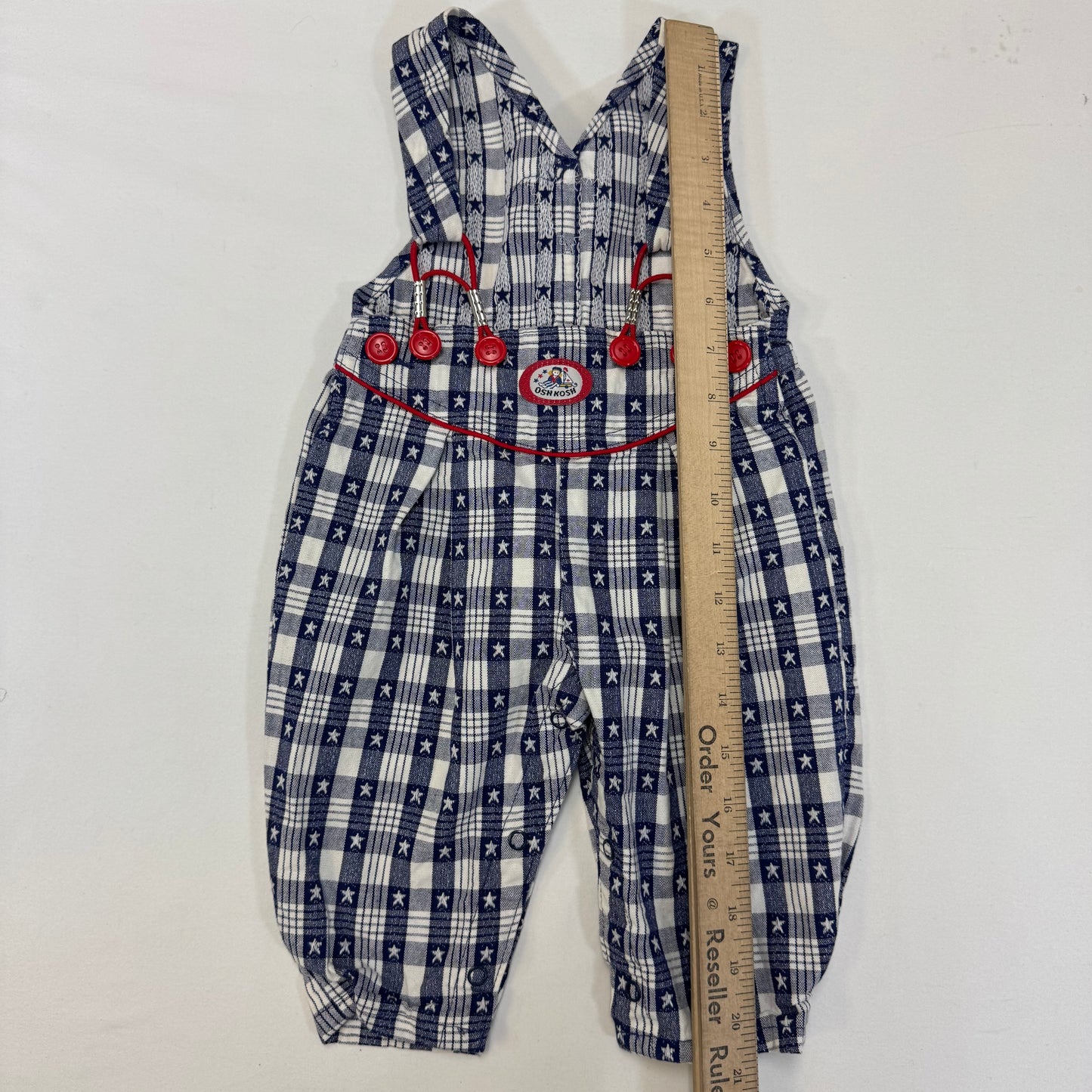 90s Kids Toddler Infant Vintage Baby B’Gosh Oshkosh 2 Piece Set Navy White Star Pattern Overall White T-shirt/ 3m 6m 24m/ Made in USA