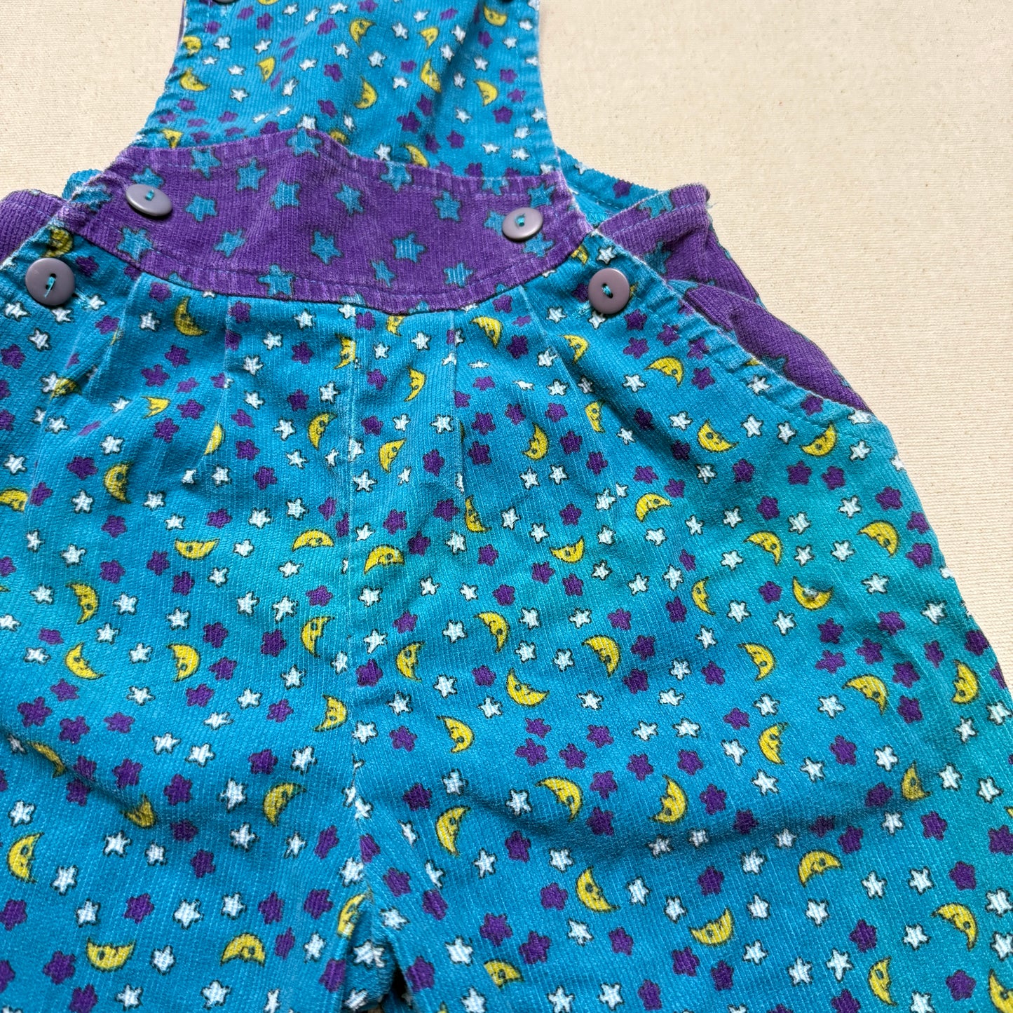 90s Kids Toddler Vintage Star Moon AOP Longsleeve Tshirt & Corduroy Overall 2pc Set / 24m 2T 3T