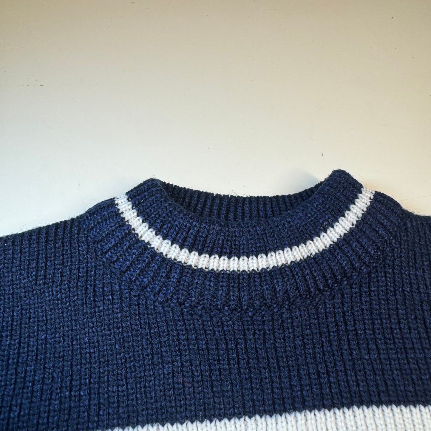 80s Vintage Kids Big  Logo Levi’s Knit Striped Navy White Red Pullover Long Sleeve Sweater 4Y 5Y 6Y