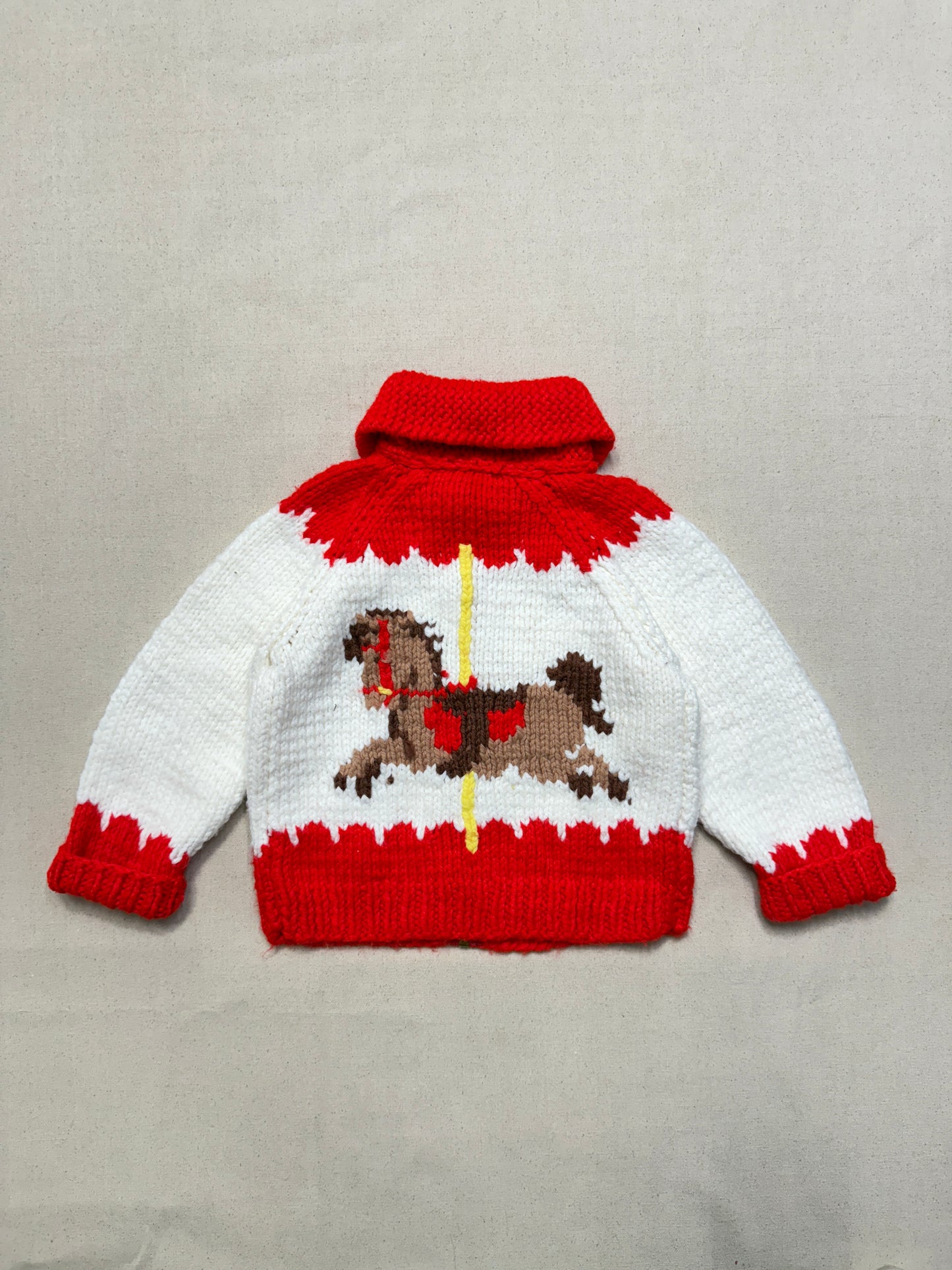 70s 80s Kids Toddler Vintage Carousel Embroidered Shawl Collar Talon Zipper Cowichan Sweater / 3T 4T 5T