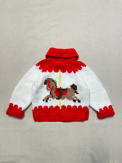 70s 80s Kids Toddler Vintage Carousel Embroidered Shawl Collar Talon Zipper Cowichan Sweater / 3T 4T 5T