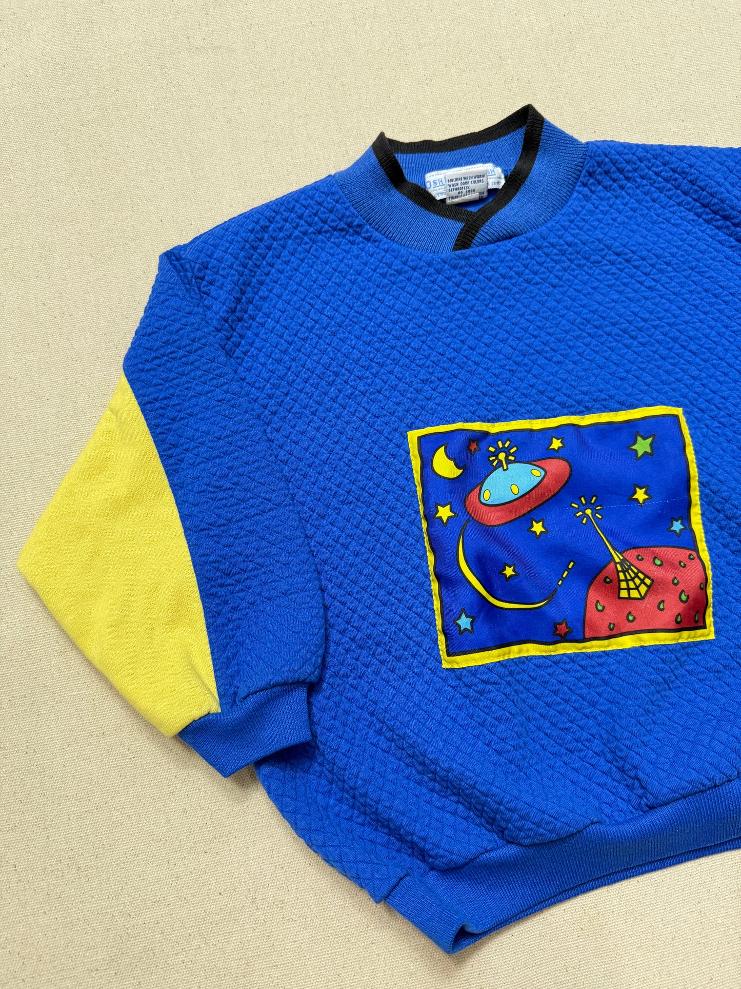 80s 90s Vintage Oshkosh Bgosh Galaxy UFO Multicolour Waffle Longsleeve Top / 3T 4T / Made in USA