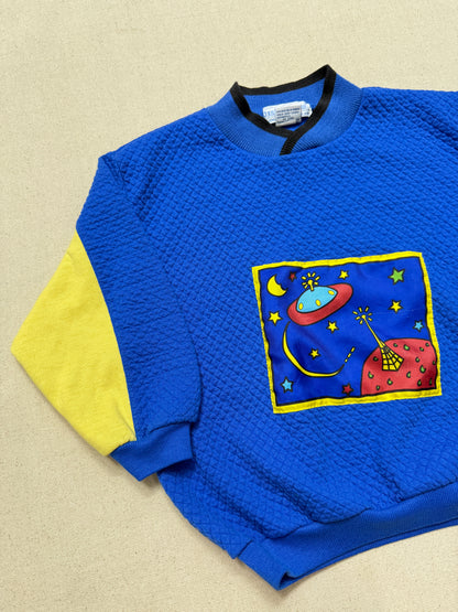 80s 90s Vintage Oshkosh Bgosh Galaxy UFO Multicolour Waffle Longsleeve Top / 3T 4T / Made in USA