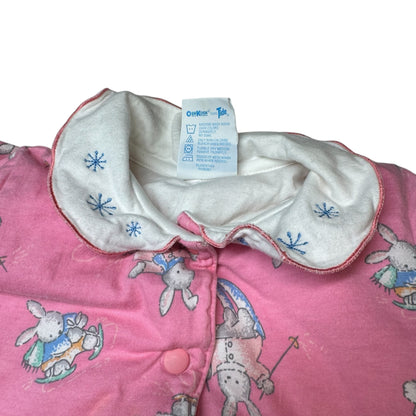 90s Kids Baby Vintage Oshkosh B’Gosh Bunny AOP Print Thick Lined Winter Onesie Romper Longsleeve Cotton Top / 18m/