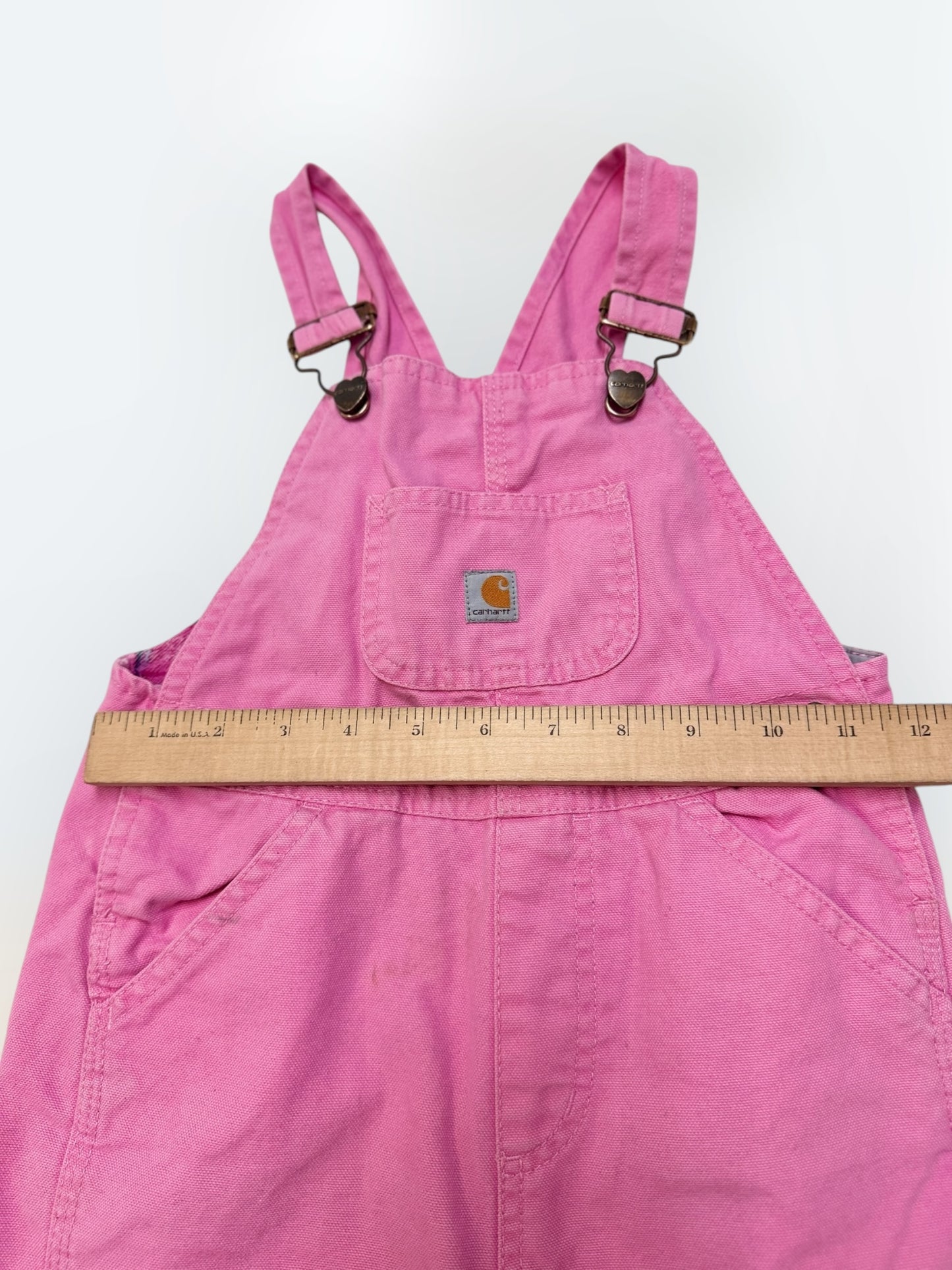 Kids Vintage Pink Carhartt 100% Cotton Fleece Plaid Lined Overalls 4T