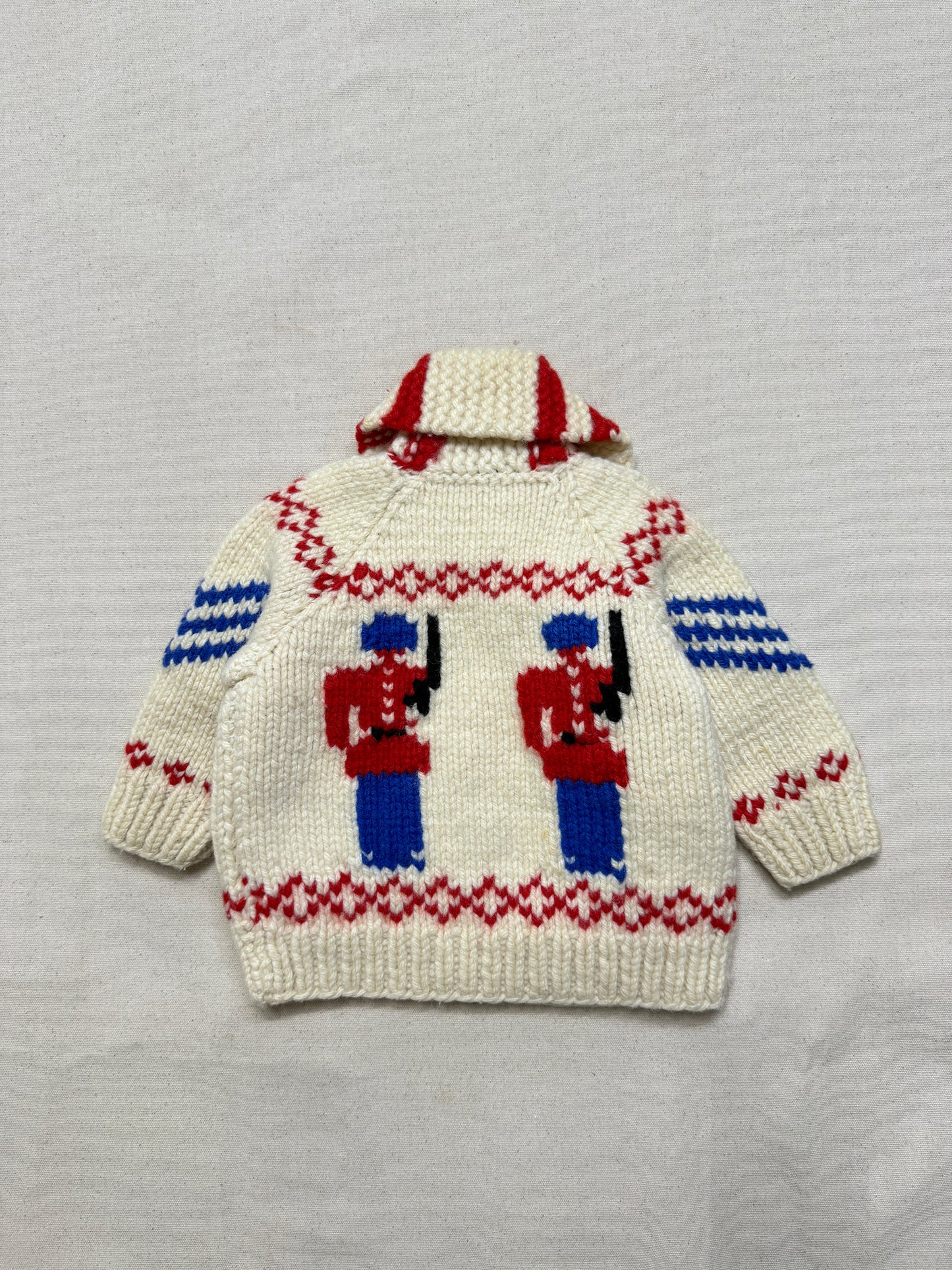 60s 70s Kids Toddler Vintage Guardsman Embroidered Shawl Collar Flash Zipper Lined Cowichan Sweater / 2T 3T