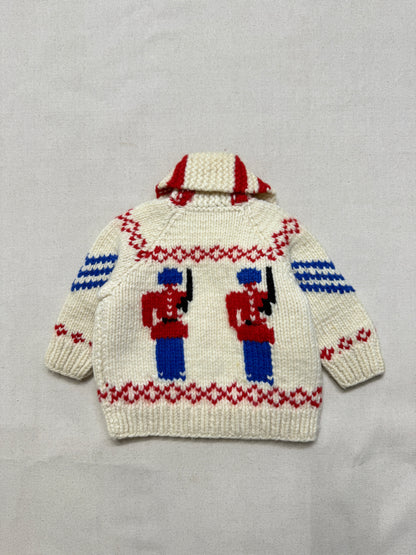 60s 70s Kids Toddler Vintage Guardsman Embroidered Shawl Collar Flash Zipper Lined Cowichan Sweater / 2T 3T