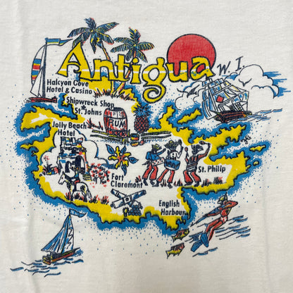 70s 80s Kids Toddler Vintage Antigua W.I. Antigua and Barbuda Caribbean Island Map Graphic Souvenir Tshirt / 4y 5y 6y