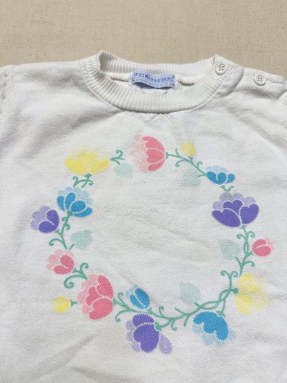 80s 90s Kids Toddler Vintage Oshkosh Bgosh Flawer Print White Longsleeve Cotton Top / 2T 3T / Made in USA