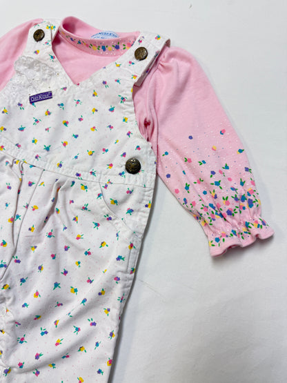 90s Kids Infant Baby Vintage Oshkosh Bgosh Floral AOP Longsleeve Shirt and Overall 2pc Set / 0m 3m / Made in USA