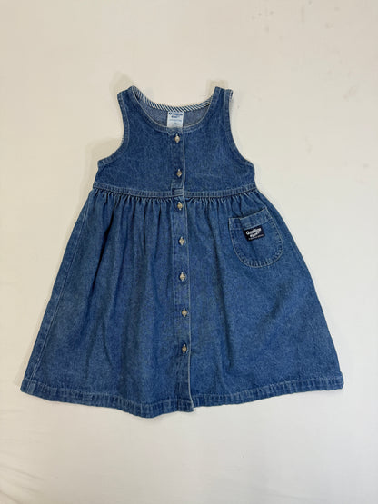 90s 2000' Kids Vintage OshKosh Bgosh Front Open Button Up Light Denim Casual Dress / 5T 6y / Made in USA
